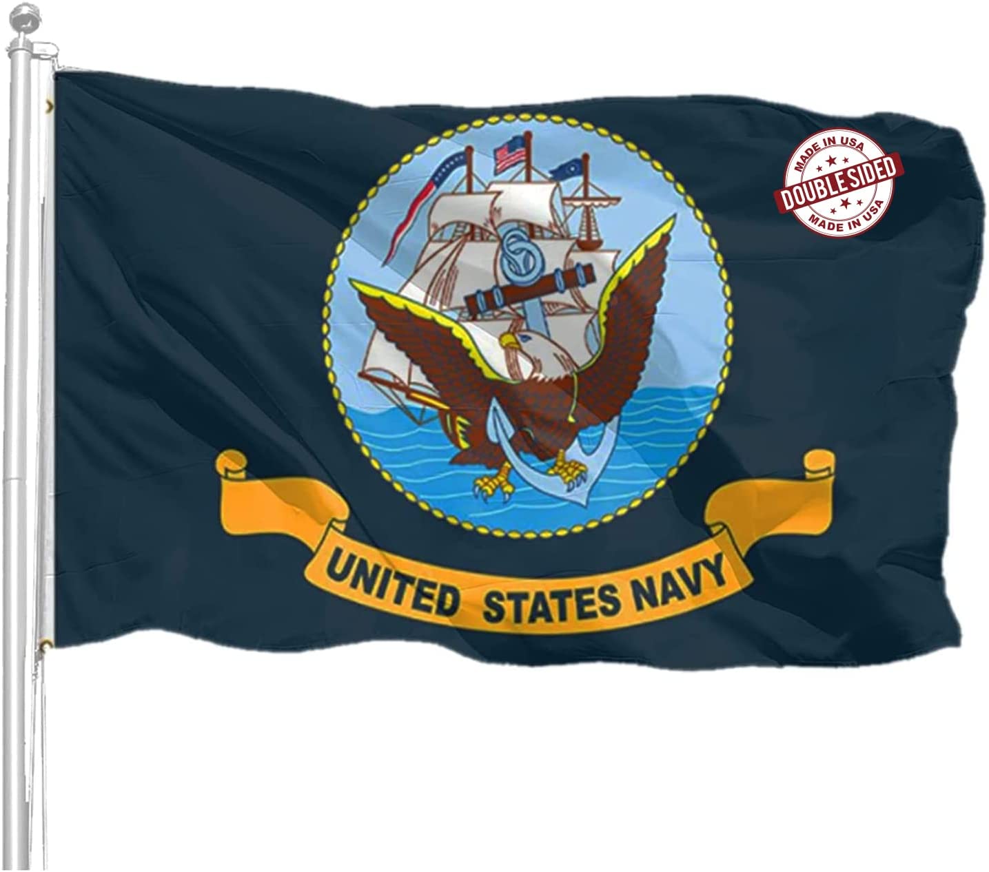 Navy Flag Military Us 3x5 Ft Double Sided Usn Army Flags United